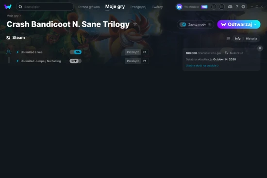 cheaty Crash Bandicoot N. Sane Trilogy zrzut ekranu