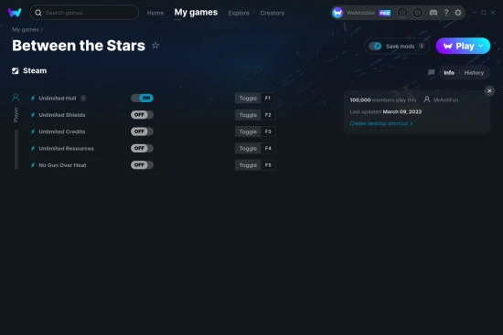Between the Stars cheats screenshot