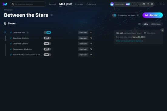 Capture d'écran de triches de Between the Stars