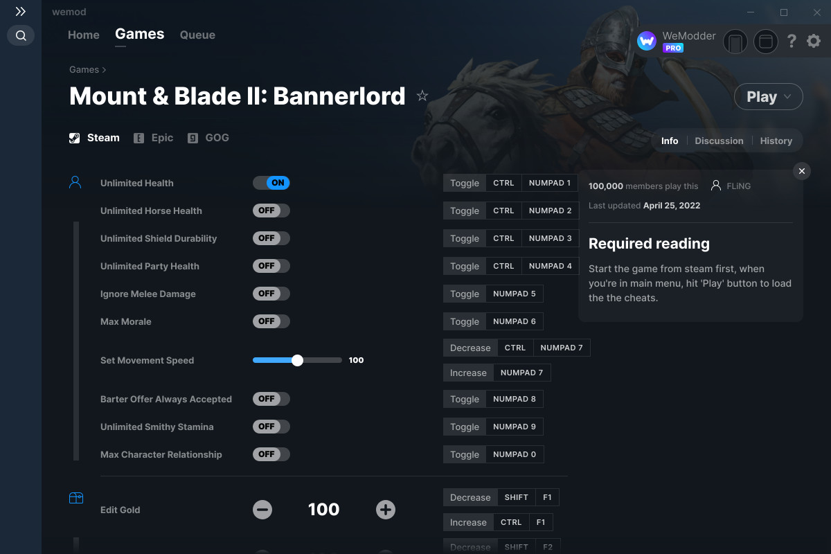 Mount & Blade II Bannerlord Cheats and Trainer for Steam Trainers