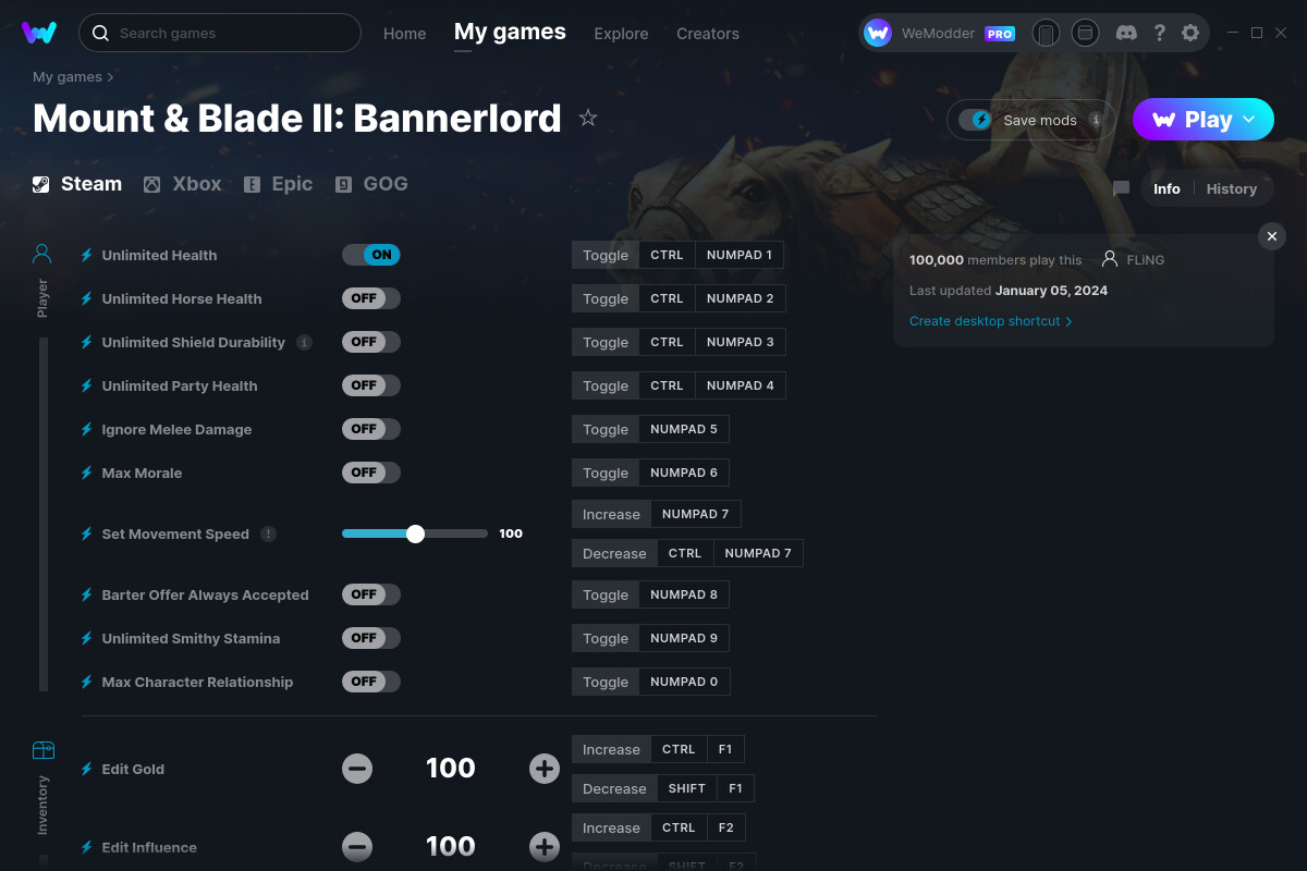 Mount & Blade II Bannerlord Cheats and Trainer for Steam Trainers
