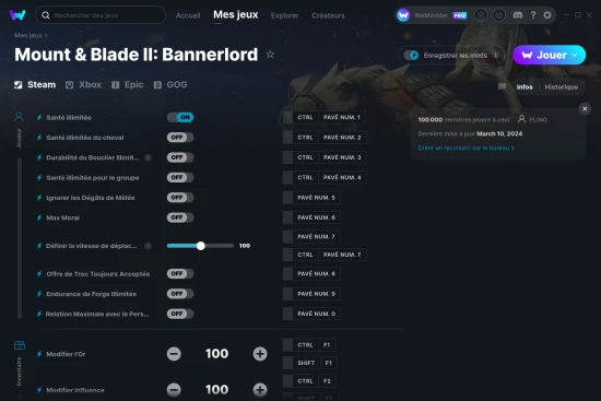 Capture d'écran de triches de Mount & Blade II: Bannerlord