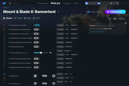 cheaty Mount & Blade II: Bannerlord zrzut ekranu