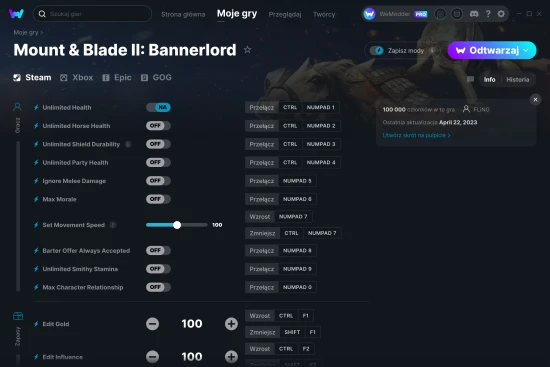 cheaty Mount & Blade II: Bannerlord zrzut ekranu