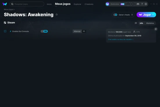 Captura de tela de cheats do Shadows: Awakening