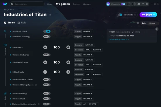 Industries of Titan cheats screenshot