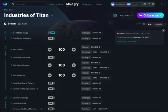 cheaty Industries of Titan zrzut ekranu
