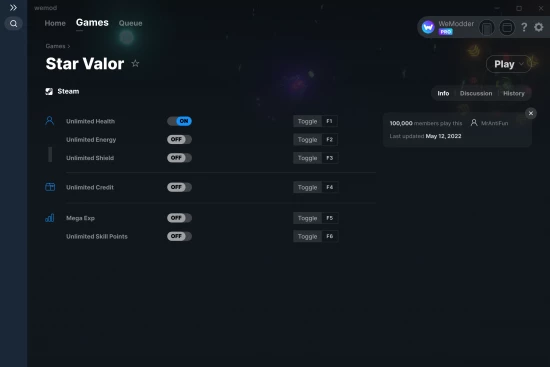 Star Valor cheats screenshot