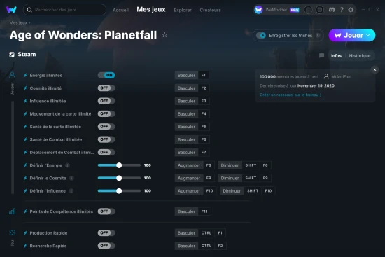 Capture d'écran de triches de Age of Wonders: Planetfall