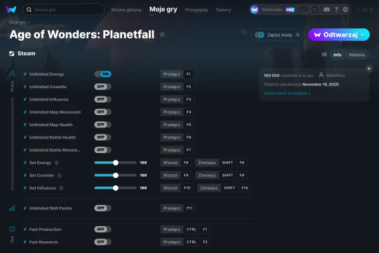 cheaty Age of Wonders: Planetfall zrzut ekranu