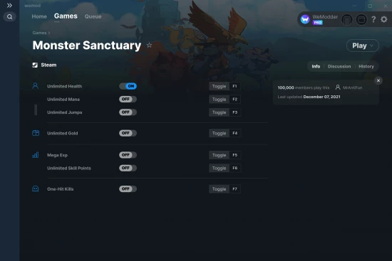 Monster Sanctuary cheats screenshot