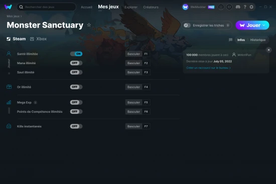 Capture d'écran de triches de Monster Sanctuary