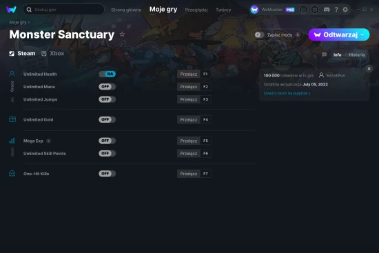cheaty Monster Sanctuary zrzut ekranu