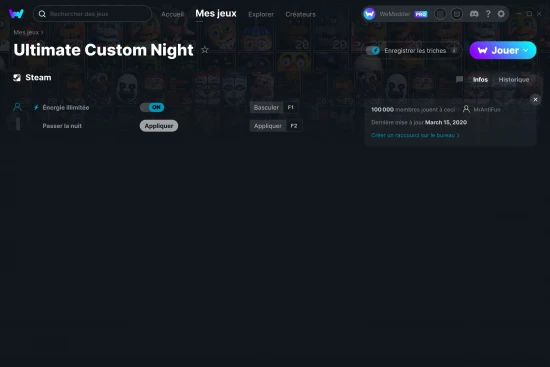 Capture d'écran de triches de Ultimate Custom Night