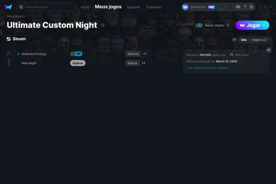 Captura de tela de cheats do Ultimate Custom Night