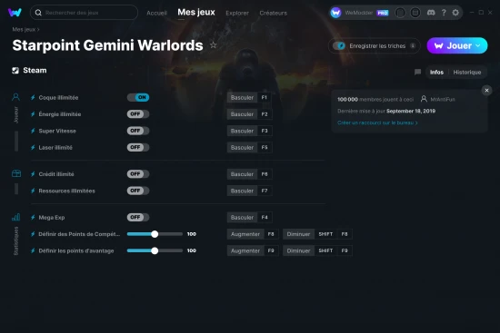 Capture d'écran de triches de Starpoint Gemini Warlords