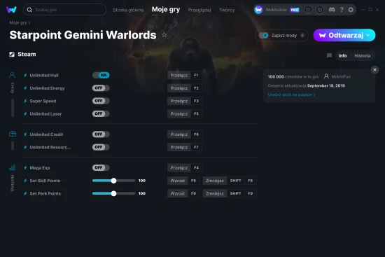 cheaty Starpoint Gemini Warlords zrzut ekranu