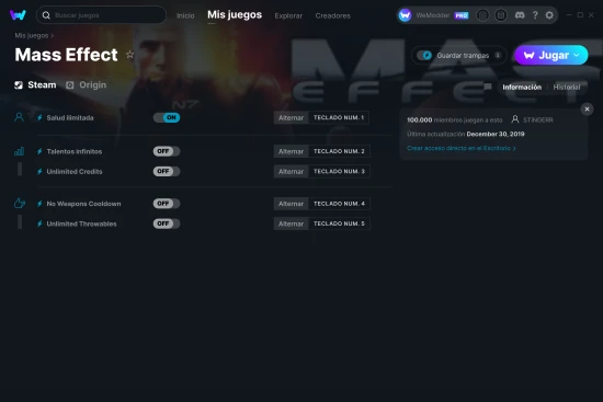 captura de pantalla de las trampas de Mass Effect