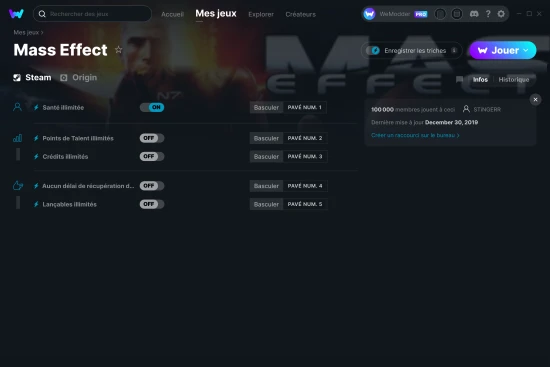 Capture d'écran de triches de Mass Effect