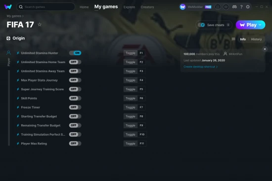 FIFA 17 cheats screenshot