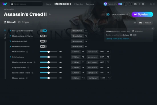 Assassin's Creed II Cheats Screenshot