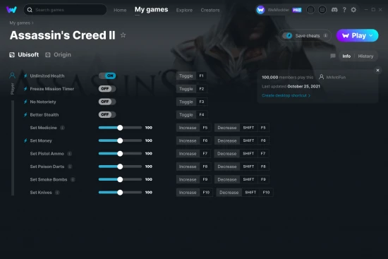 Assassin's Creed II cheats screenshot