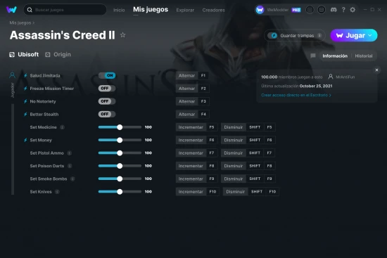 captura de pantalla de las trampas de Assassin's Creed II
