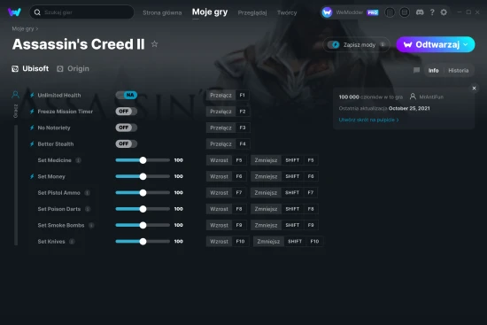 cheaty Assassin's Creed II zrzut ekranu