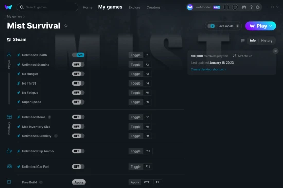 Mist Survival cheats screenshot