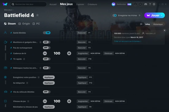 Capture d'écran de triches de Battlefield 4