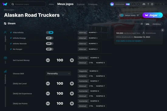 Captura de tela de cheats do Alaskan Road Truckers