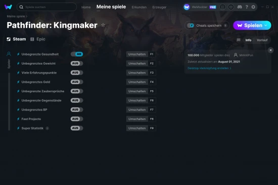 Pathfinder: Kingmaker Cheats Screenshot
