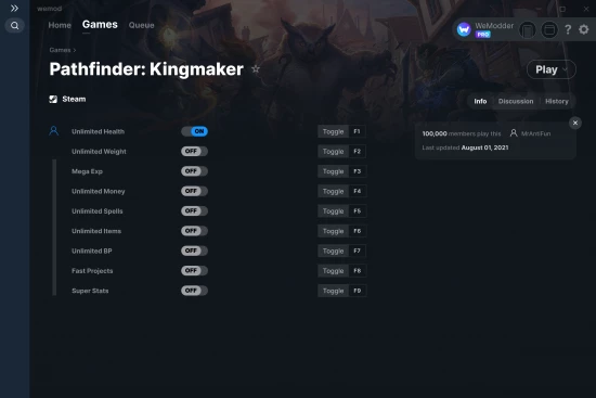 Pathfinder: Kingmaker cheats screenshot