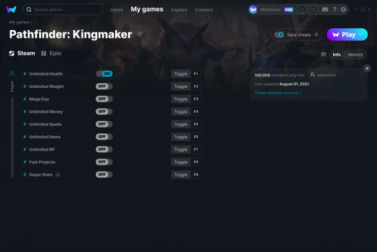 Pathfinder: Kingmaker cheats screenshot