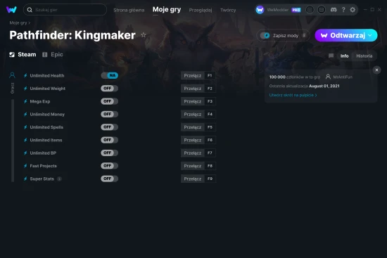 cheaty Pathfinder: Kingmaker zrzut ekranu