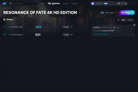 RESONANCE OF FATE 4K HD EDITION cheats screenshot