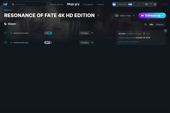 cheaty RESONANCE OF FATE 4K HD EDITION zrzut ekranu