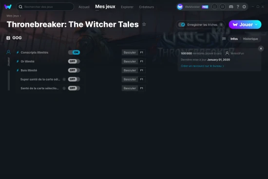 Capture d'écran de triches de Thronebreaker: The Witcher Tales