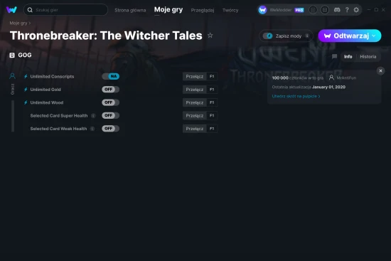 cheaty Thronebreaker: The Witcher Tales zrzut ekranu