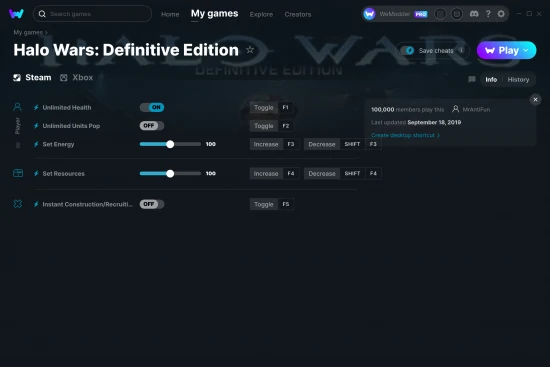 Halo Wars: Definitive Edition cheats screenshot