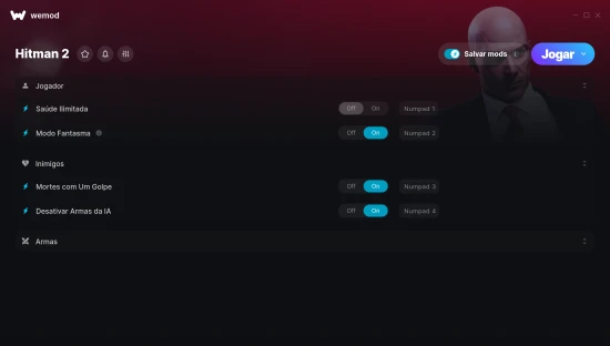 Captura de tela de cheats do Hitman 2