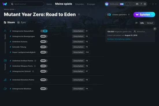 Mutant Year Zero: Road to Eden Cheats Screenshot