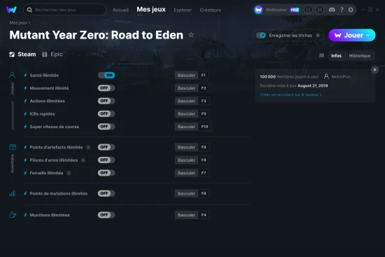Capture d'écran de triches de Mutant Year Zero: Road to Eden