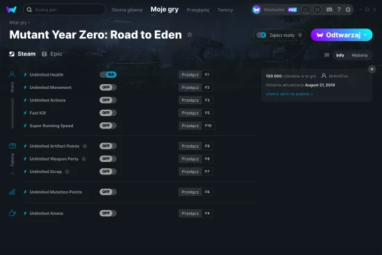 cheaty Mutant Year Zero: Road to Eden zrzut ekranu