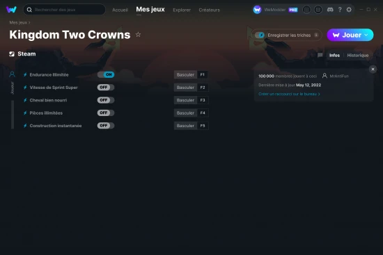 Capture d'écran de triches de Kingdom Two Crowns