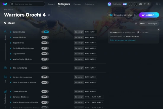 Capture d'écran de triches de Warriors Orochi 4