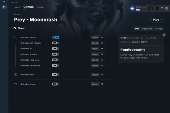 Prey - Mooncrash cheats screenshot