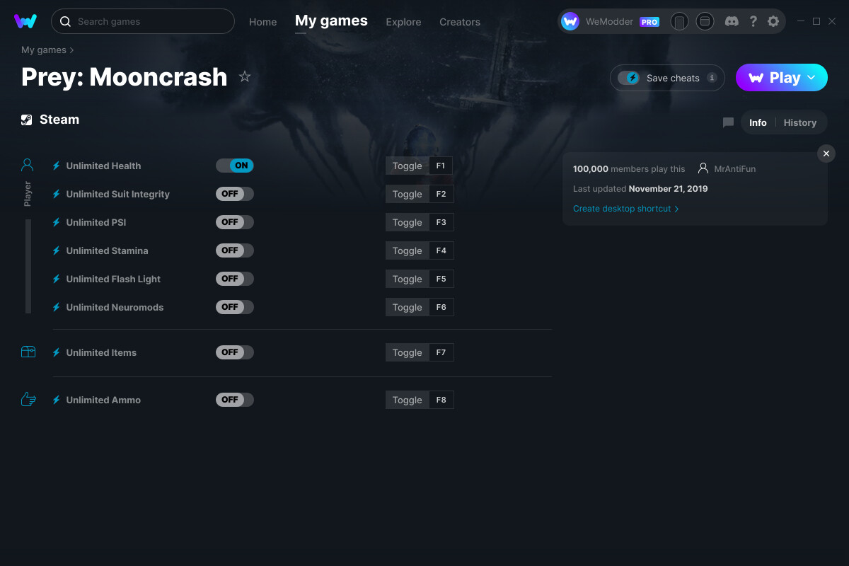 prey mooncrash command key