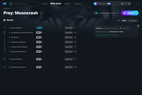 Capture d'écran de triches de Prey: Mooncrash