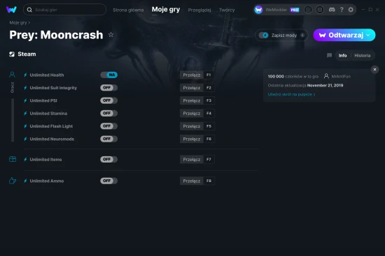 cheaty Prey: Mooncrash zrzut ekranu